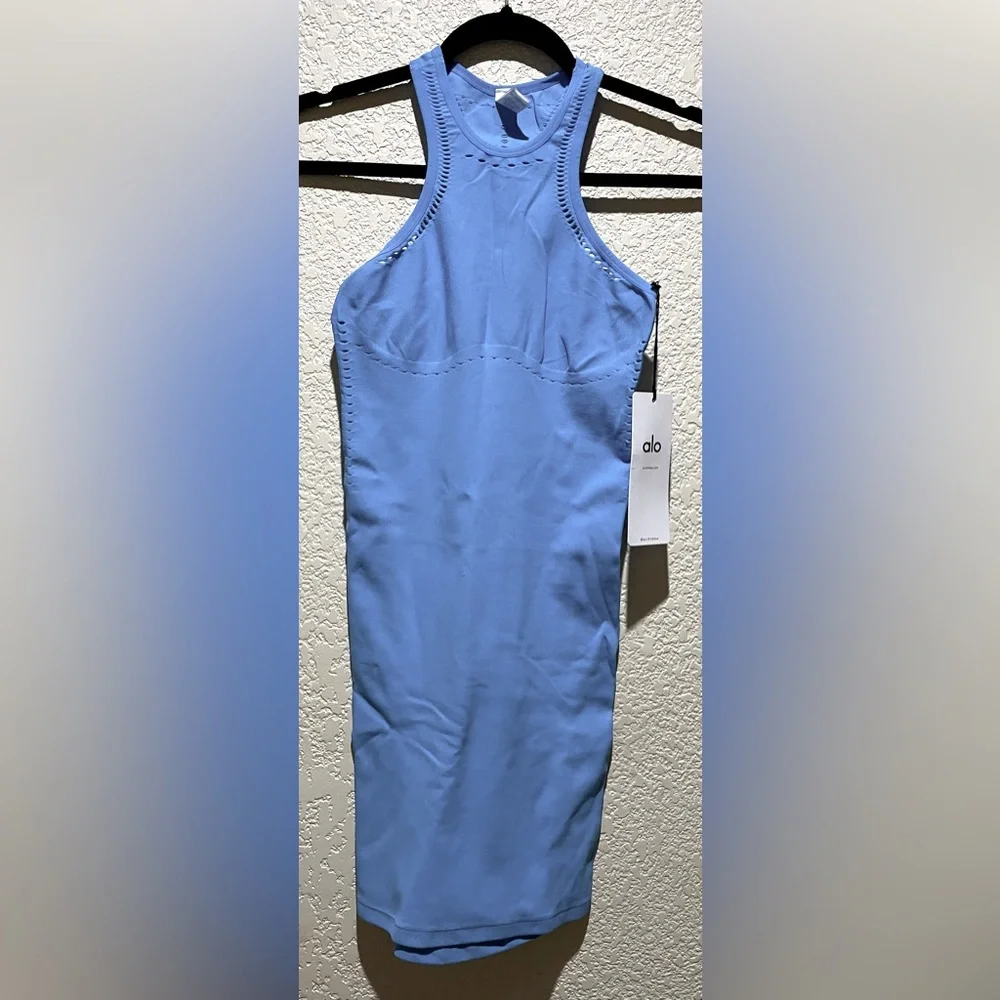 ALO Yoga NWT Seamless Open Air Racerback Dress Azure Blue Size S